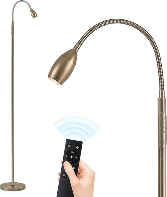 Reading Floor Lamp, Dimmable LED Floor Lamp with Remote, Standing Lamp with Flexible Gooseneck, Zoomable Spotlight, Reading light, Task Crafting Tall Lamps for Living Room Office Bedroom(Brass)