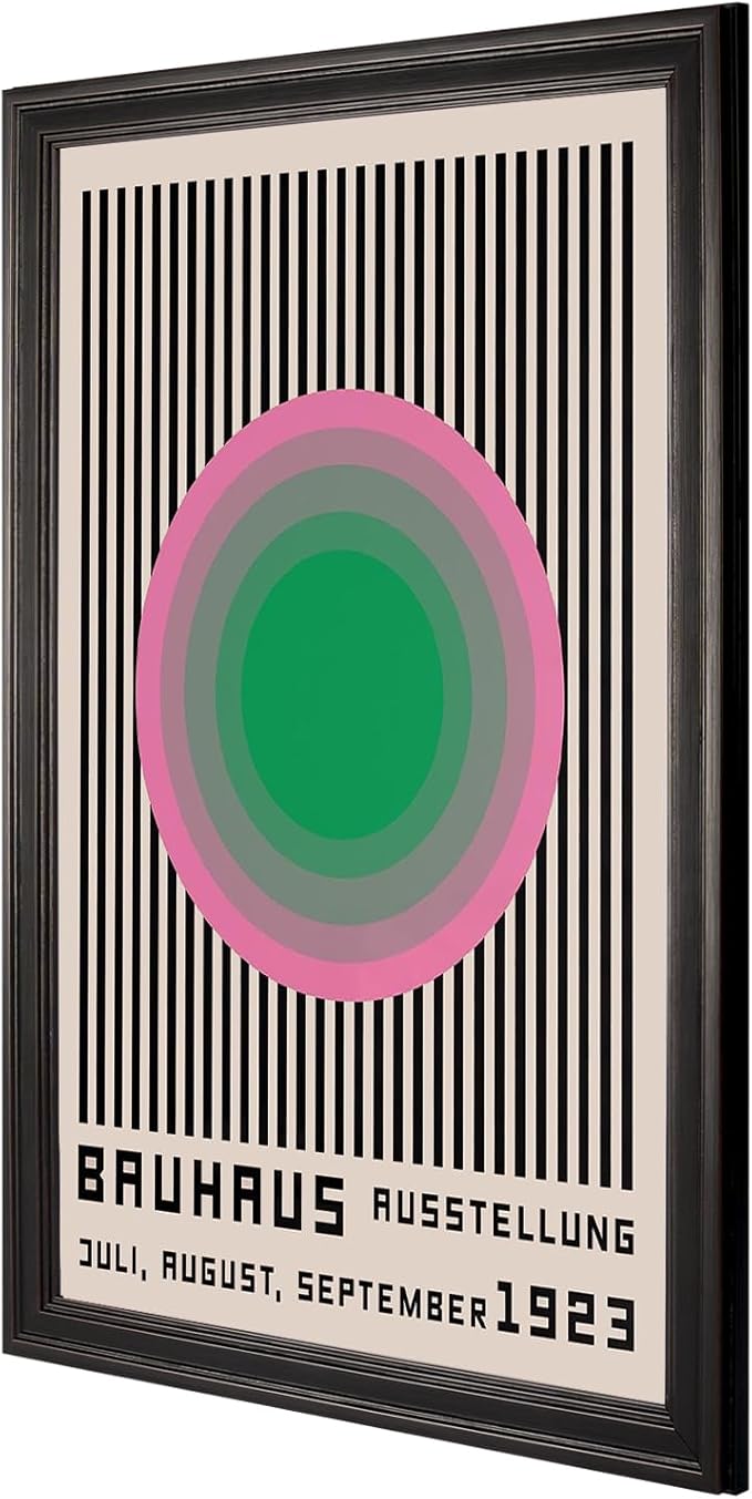 LZMXWX Bauhaus 1923 Ausstellung Poster Multicolor Concentric Circle With Black Stripes Canvas Wall Art Juli-August-September Prints For Home Bedroom Dorm Wall Decor 24x36in Black Framed Raised