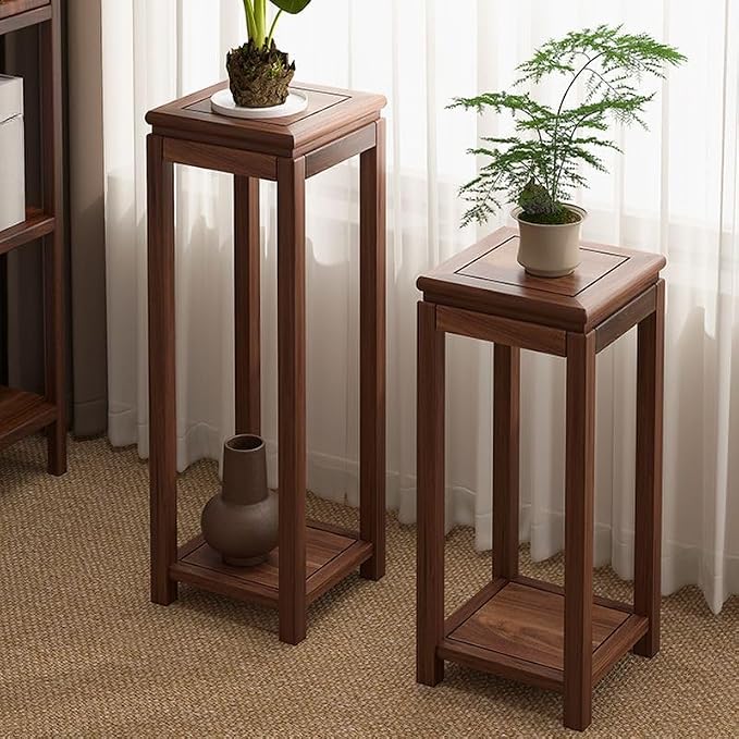 Mid-Century Solid Wood Plant Stand, 2-Tier Tall Narrow Plant Holder Display Table, Corner Small Side Table by Sofa Couch (19.7" L x 11.8" W x 35.4" H)