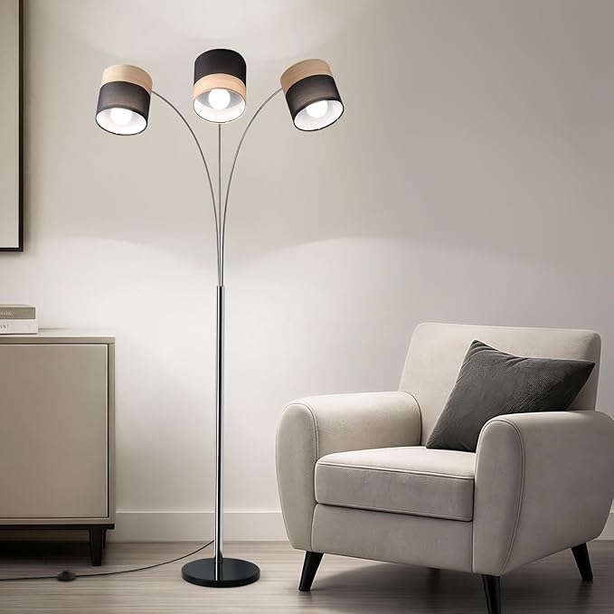 Floor Lamps for Living Room, Brushed Nickel Arc Floor Lamp, 3 Light Tall Floor Lights Living Room, 71" Mid Century Tree Floor Lamp for Bedroom, Office(Bulb not Included)