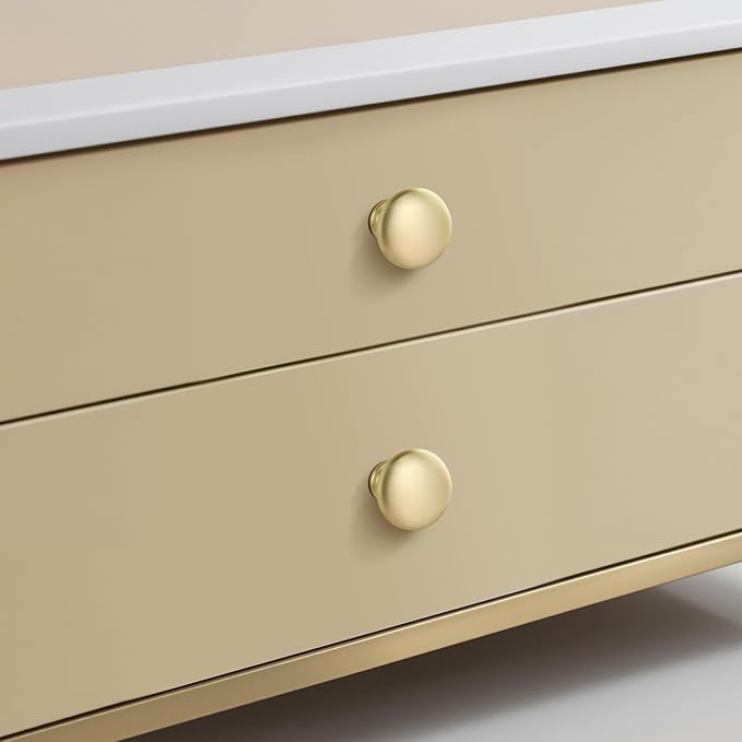 Lardmon 10 Pack Brushed Gold Round Cabinet Knobs 1.2 Inch(30.5mm) Dia. Drawer Knobs Modern Single Hole Cabinet Pulls Solid Kitchen Knobs Cabinet Handles Heavy Duty Kitchen Hardware for Dresser