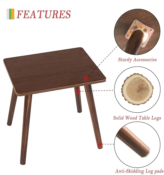 Small Side Table, Mid Century Modern End Tables Living Room, Wood Accent Bed Side Table with Solid Wood for Bedroom, Office, Small Spaces, Walnut Brown