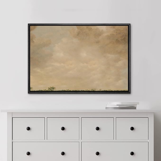 MUDECOR Framed Canvas Print Wall Art Pastel Dusk Country Cloud Horizon Nature Wilderness Illustrations Realism Decorative Scenic Panoramic Earth for Living Room, Bedroom, Office - 24"x36" Black