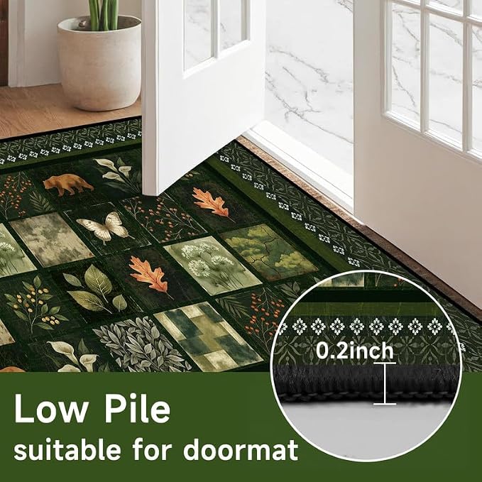 2'x3' Vintage Green Botanical Area Rug Non-Slip Washable Nature Patchwork Carpet Boho Floor Mat Rugs for Entryway Bedroom Living Room Nursery Kitchen Playroom Home Decor