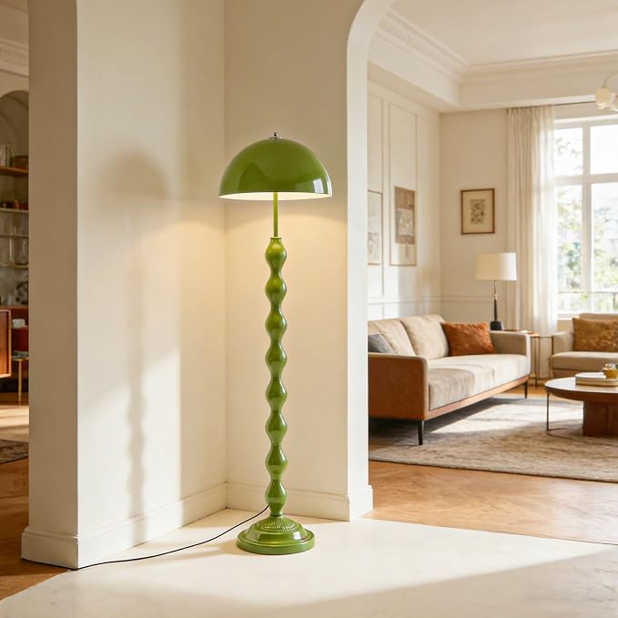 Unique Floor Lamp Creative Green Mushroom Lamp Standing Lamp with 38CM Wide Iron Shade and Foot Switch Modern Floor Light for Living Room, Bedroom, Office, Corner