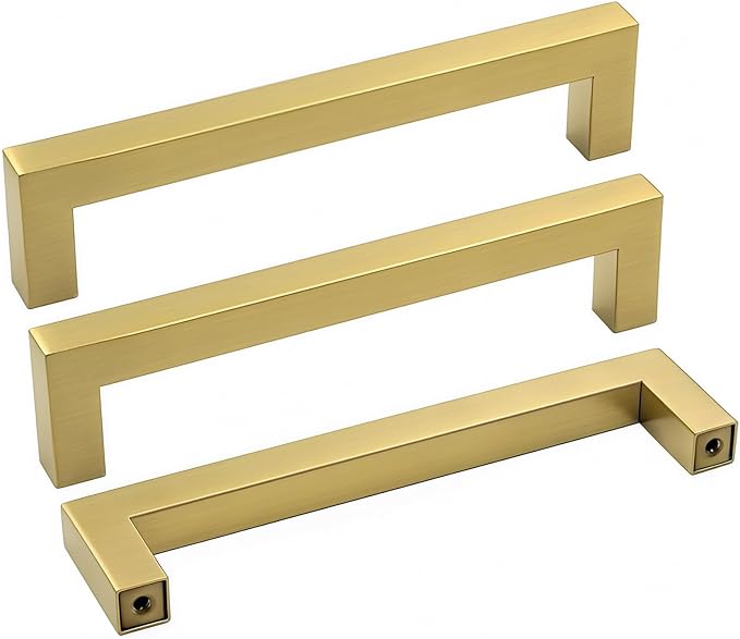 goldenwarm Brushed Brass Cabinet Pulls 1 Pack Kitchen Hardware - LSJ12GD115 Modern Gold Drawer Knobs 4-1/2 Inch Hole Centers Square Bathroom Cabinet Pulls Dresser Handles