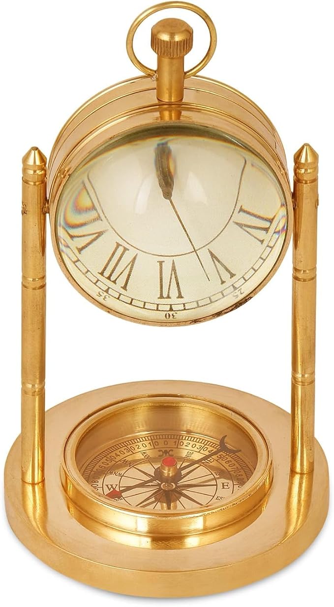 Solid Brass Desk Clock Vintage Tabletop Timepiece Antique Maritime Style Office Clock Polished Brass Finish Elegant Nautical Decor for Home, Study, or Workspace Premium (12x5.5 Inch)