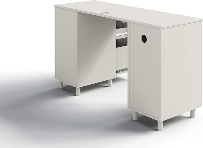 Modern Design Venice Computer Office Desk with 3 Locking Drawers and Storage Cabinet, 53 Inch Home and Office Executive White Desk with Keyboard Tray by Crafts and Comfort