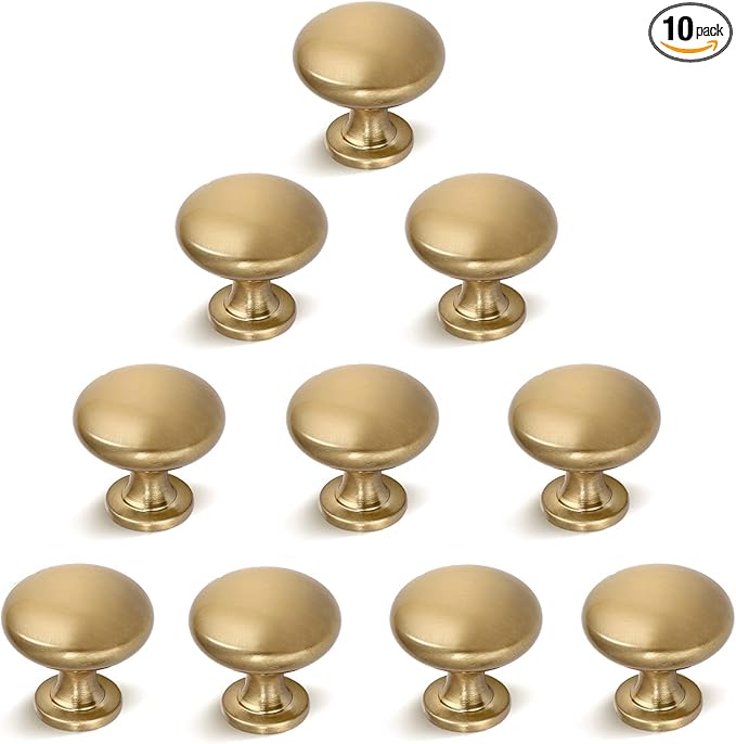 10 Pack Solid Drawer Knob Warm Gold Kitchen Cabinet Knob Champagne Bronze,Euro Style Dresser Knob Antique Brass Furniture Hardware,Diameter:1-1/5 "