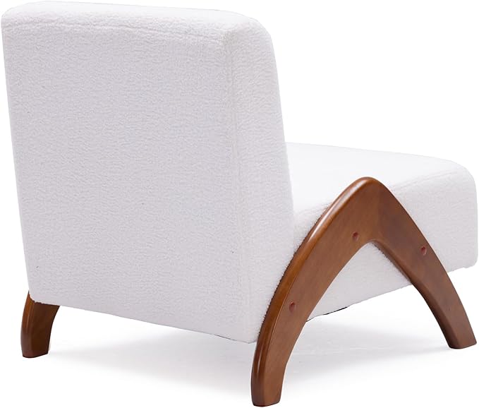 Oversized Accent Chair, upholstered armless mid Century Modern Living Room Chair with Wooden Legs for Bedroom/Office/Cafe, Sherpa Cream