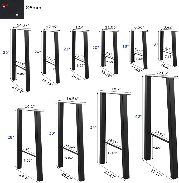 TC-HOMENY 20 Inches Coffee Table Legs Set of 2 Metal End Table Legs Furniture Bench Legs Industry