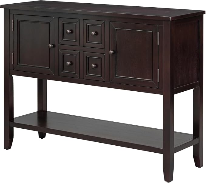 Merax Farmhouse Console Table with Storage Drawers and Shelf for Entryway Living Room Dining Room, Wood Narrow Sofa Table Kitchen Sideboard Cabinet with Door
