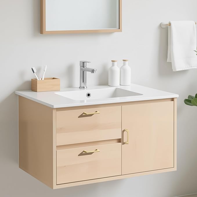 Lardmon 10 Pack Brushed Gold Modern Cabinet Pulls 3 Inch(76mm) Hole Center Timeless Drawer Pulls Vanity Pulls Classic Solid Kitchen Cabinet Handles Hardware for Dresser, 3.4 Inch(86mm) Total Length