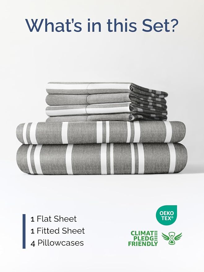 Extra Deep King Sheet Set - 6 Piece Breathable and Cooling Sheets - Hotel Luxury Bedding for Women, Men, Kids & Teens - Easy & Secure Fit - Soft and Wrinkle Free - Extra Deep Pockets - Grey Stripes