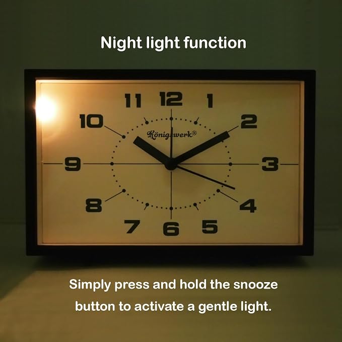 Analog Alarm Clock, 6 inch Silent Non Ticking Small Clock with Night Light, Battery Operated Simply Design for Bedroom, Bedside, Living Room, Room Decor, Desk, Table (Black)