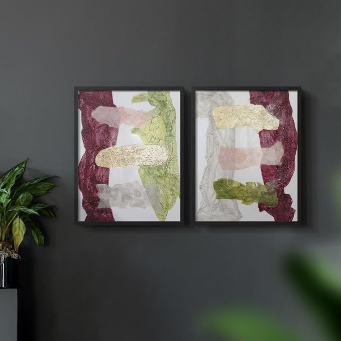 Renditions Gallery Set of 2 Peel & Stick Framed Prints, Abstract Wall Art, Mix Color Dyed Textures Wall Decor, Re-Stickable - Ready to Hang - 8"x10" - Black Frame LT588