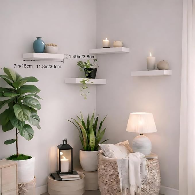 Floating Shelves for Wall, White Small 11.8" Bathroom Wall Shelves and Floating Shelf for Storage, Display and Decor, Ideal Over Toilet, Bedroom or Living Room, 2-Pack