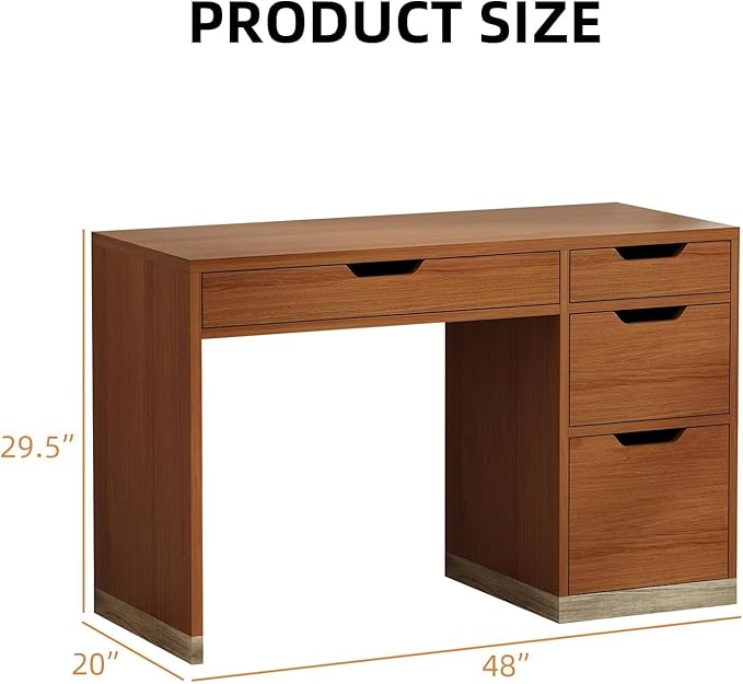 47" Computer Desk with Drawers, Small Home Office Desk with Storage, Wood Desk for Small Space, Office, Study, Brown