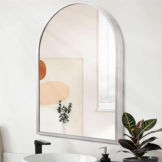 Arched Bathroom Mirror, 20"x16" Arch Metal Framed Mirror for Wall, Decor Vanity Mirrors for Living Room Bedroom Entryway Silver
