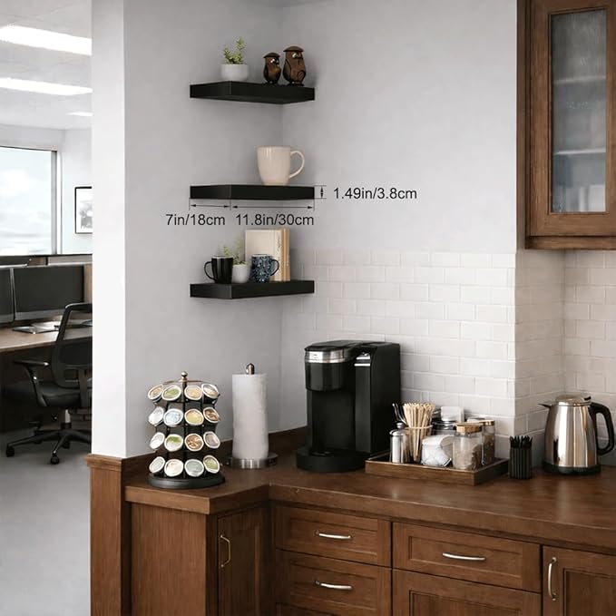 Floating Shelves for Wall, Black Small 11.8" Bathroom Wall Shelves and Floating Shelf for Storage, Display Shelf for Home Decor, Perfect Over Toilet and Bedroom, Living Room, 3-Pack