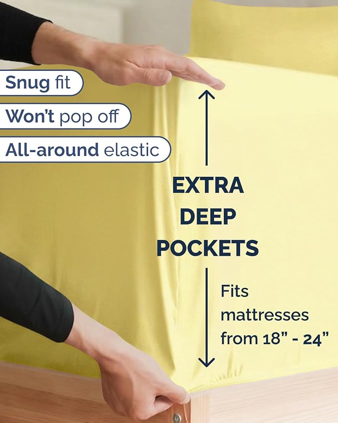 Extra Deep Twin XL Sheet Set - 4 Piece College Dorm Bed Sheets Set w/Extra Deep Pockets - Ultra-Soft, Comfy & Breathable Bedding for Women, Men, Kids & Teens - Wrinkle Free & Fade Resistant - Yellow