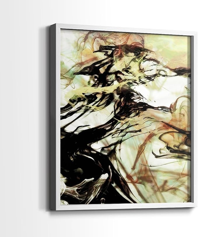 Renditions Gallery Set of 2 Peel & Stick Framed Prints, Abstract Wall Art, Vaping Smoke Design Wall Decor, Re-Stickable - Ready to Hang - 16"x20" - White Frame LT588