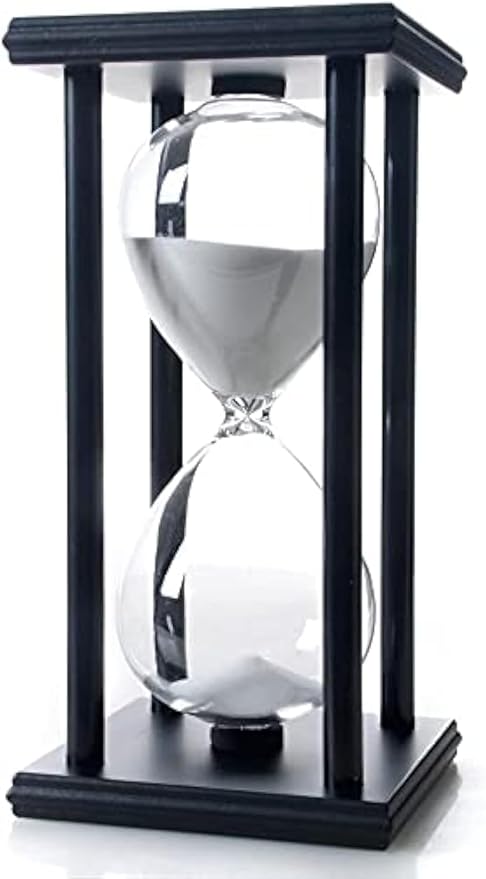 Hour Glasses with Sand 60 Minutes, Hourglass Sand Timer Decoration for Kids, 1 Hour Sand Clock Watch for Room Birthday Tea Coffee Table Book Shelf School Game Ornament Wooden (White Sand)