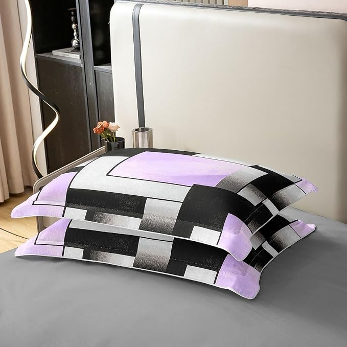 Erosebridal Purple Grey Black 100% Cotton Duvet Cover Queen Watercolor Geometric Bedding Set for Kids Teens Adults Patchwork Geometric Square Comforter Cover Minimalist Modern Art Bed Set 3 Pcs