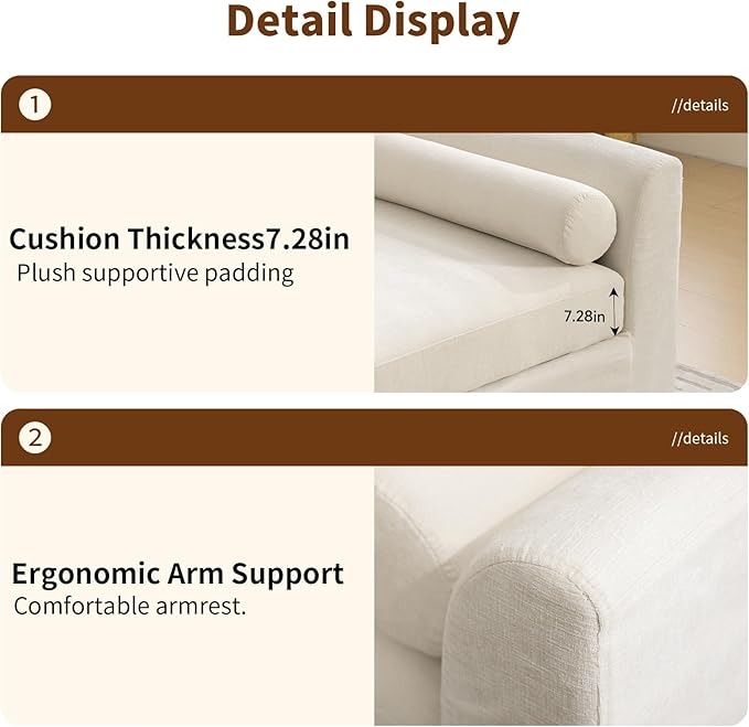 Chifee & Vingol Oversized Chaise Lounge Indoor 88" W Extra-Long End of Bed Bench Upholstered Modern Dining Benches with Removable Pillows for Living Room Bedroom,Beige