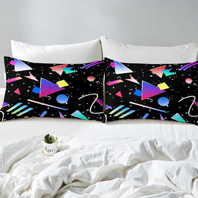 Memphis Duvet Cover Set Twin Size, Colorful Geometric Abstract Bedding Set for Kids Boys Girls, Retro 80s 90s Fashion Style Comforter Cover Soft Polyester Quilt Cover with 1 Pillowcase,No Comforter
