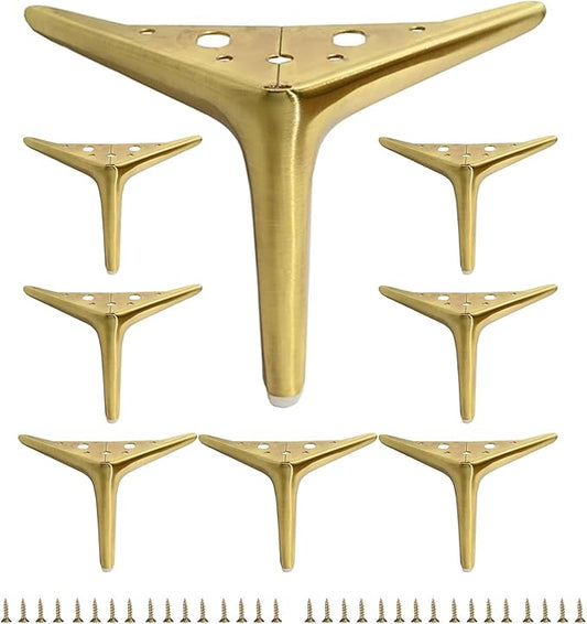 6 inch/15cm Brushed Gold Metal Furniture Legs Set of 8, Modern Style Furniture Legs, DIY Replacement for TV Stand, Sofa, Chair, Cabinet Cupboard