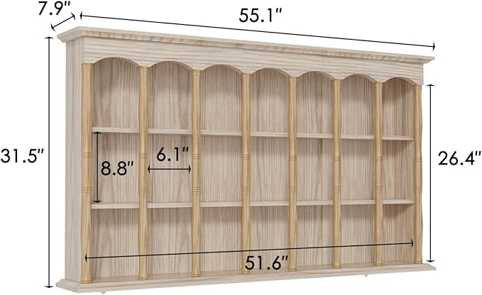 MOUMON Wall Mount Floating Shelf, Kitchen Storage Spice Rack for Seasoning Jam, Wood Floating Shelving Display Organizer Coffee Mug Display Shelf, Living Room, Natural, 7.9”D x 55.1”W x 31.5”H