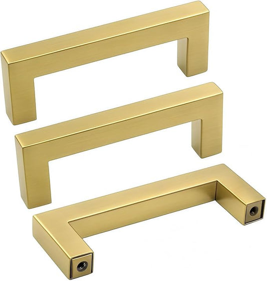 Goldenwarm Brushed Brass Cabinet Pull Knobs Kitchen Hardware - LSJ12GD76 Modern Gold Drawer Knobs 3 Inch Hole Centers Square Bathroom Cabinet Pulls Dresser Handles 1 Pack