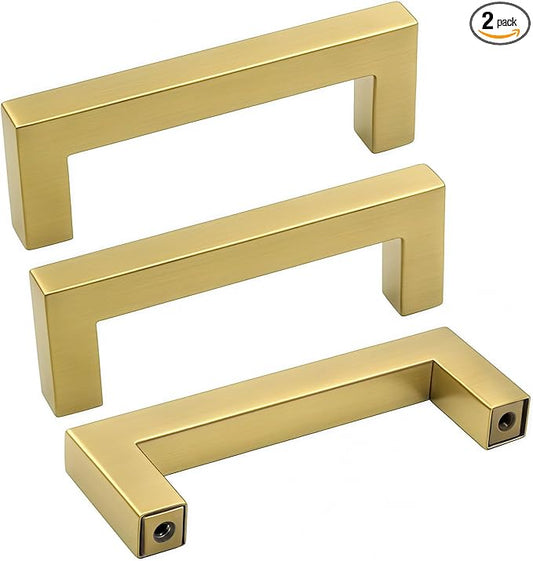 goldenwarm 2 Pack Gold Cabinet Handles Drawer Pulls 3inch Dresser Hardware - LSJ12GD76 Brushed Brass Handles for Kitchen Furniture Hardware Bar Pull Handles