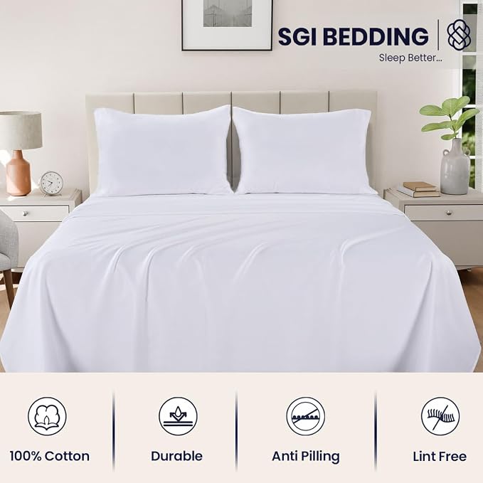 SGI bedding 100% Egyptian Cotton Sheets RV King Size – 600 Thread Count Sheets Set, Soft, Cooling, 15" Deep Pocket, Luxury Hotel Bedding, Breathable, Durable - White