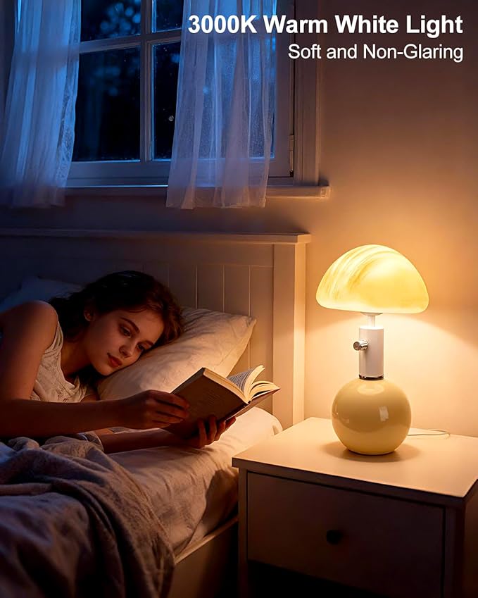 Lightdot Mushroom Lamp Table Lamp for Bedroom, Small Ceramic Bedside Table Lamps for Living Room Night Stands, Cute Unique Aesthetic Modern Mid Century Desk Lamp for Home Decor