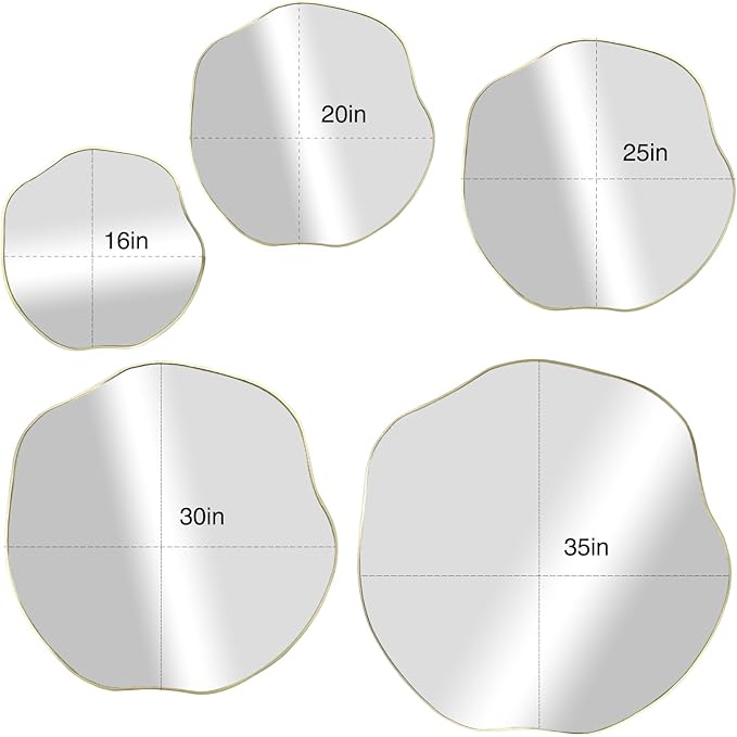 POZINO Gold Irregular Mirror, Large Asymmetrical Wall Mirror, 30" Scalloped Rounded Mirrors, Modern Frameless Abstract Mirrors for Living Room Bedroom Bathroom Entryway Hallway Fireplace