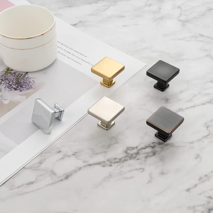 KOOFIZO 10 Pack Brushed Gold Cabinet Knobs Gold Drawer Knobs K08 Square Single Hole Cabinet Pulls for Cabinets Drawer Dresser Cupboard Bedroom Closet Bathroom Vanity