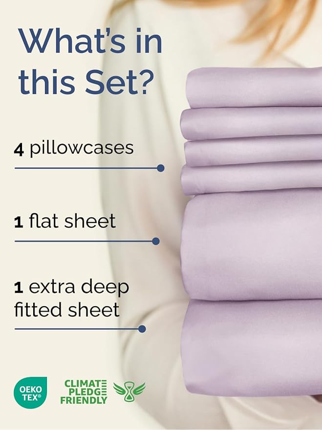 Extra Deep Full Sheet Set - 6 Piece Breathable and Cooling Sheets - Hotel Luxury Bedding for Women, Men, Kids & Teens - Easy & Secure Fit - Soft and Wrinkle Free - Extra Deep Pockets - Light Lavender