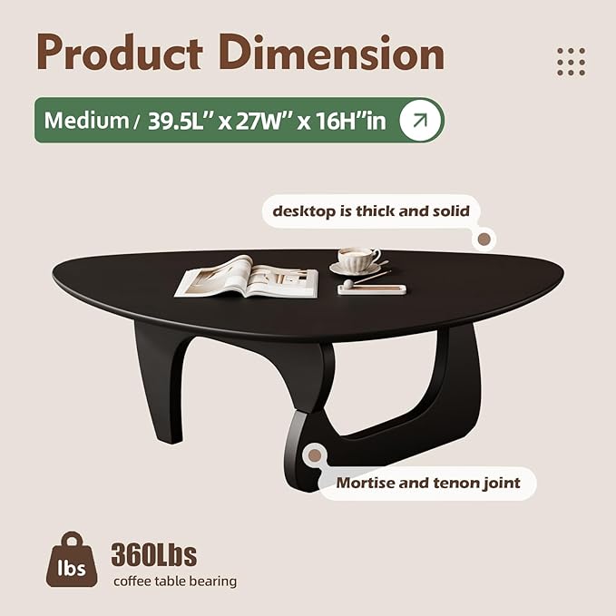 Mid Century Modern Coffee Table - Black Wooden Coffee Table for Living Room,Center Table Suitable for Bedroom Living Room Reception Office Tables (Black, Medium 39.5 * 27 * 16in)