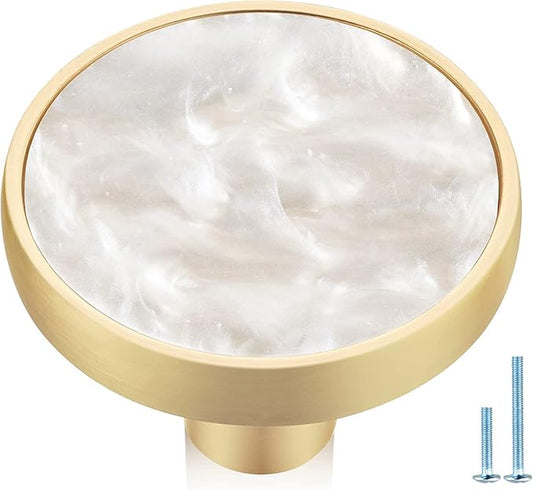 12 Pack Round Gold Cabinet Drawer Knobs,1.25" Decorative Pearl Drawer Pulls,Brushed Brass Furniture Hardware for Kitchen,Bathroom,Closet,Cupboard Door
