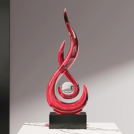 Red Decor Modern Flame Statue Home Decorations for Living Room, 11.8" H Shelf Decor Accents, Abstract Art Resin Sculpture for Dining Room Office Coffee Table Centerpiece