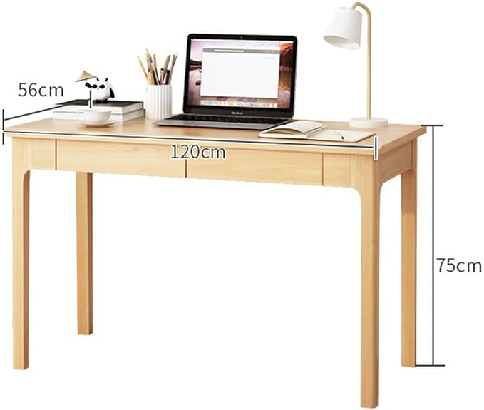 Solid Wood Desk with Drawers, Mid Century Modern Home Office Writing Desk, Vintage Computer Desk with Storage for Living Room, Bedroom(120x56x75cm, Natural)