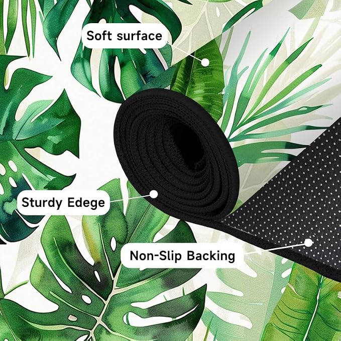 5'x7' Tropical Palm Leaf Rug Monstera Banana Leaves Floor Mat for Bedroom Living Room Nursery Playroom Classroom Home Decor Washable Low Pile Green Botanical Area Rug