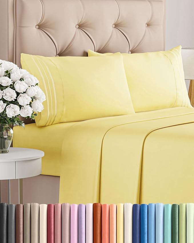 King Size 4 Piece Sheet Set - Comfy Breathable & Cooling Sheets - Hotel Luxury Bed Sheets for Women & Men - Deep Pockets, Easy-Fit, Extra Soft and Wrinkle Free Sheets - Yellow Oeko-Tex Bed Sheet Set