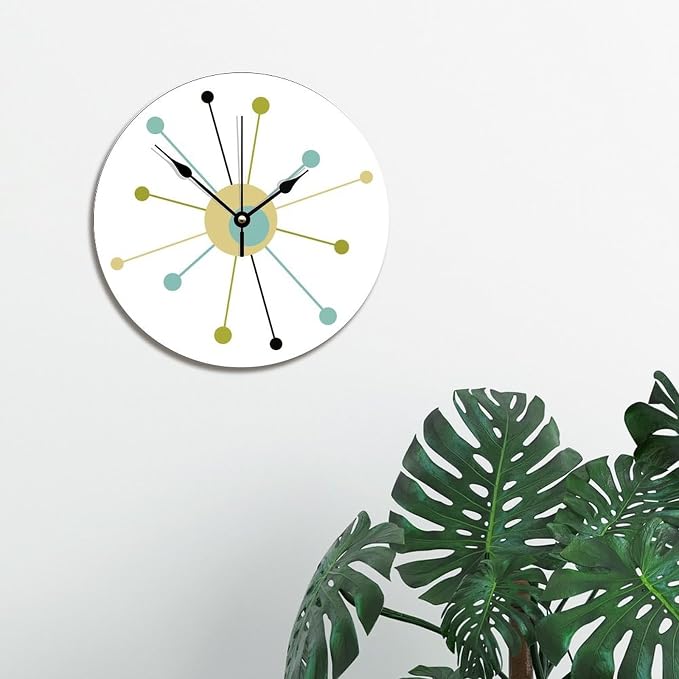 ArogGeld Atomic Age Starburst Wall Clock Mid Century Modern Clocks Silent One Size