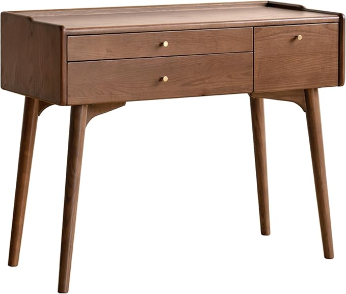 Small Vanity Desk, Solid Wood Dressing Table with Drawer Divider, Study Desk and Vanity Desk for Bedroom, Walnut Color, 18" D x 31" W x 32" H