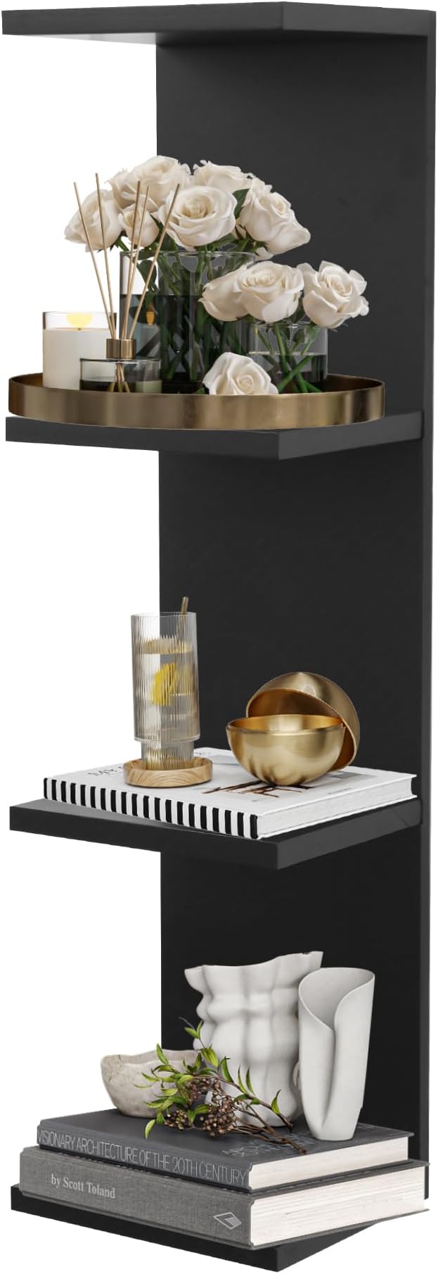 4 Tier Wall Shelf Unit,Vertical Column Floating Storage Home Decor Organizer,Black Lack Wall Shelf for for Bedroom,Living Room,Office Decor(1 Pack)