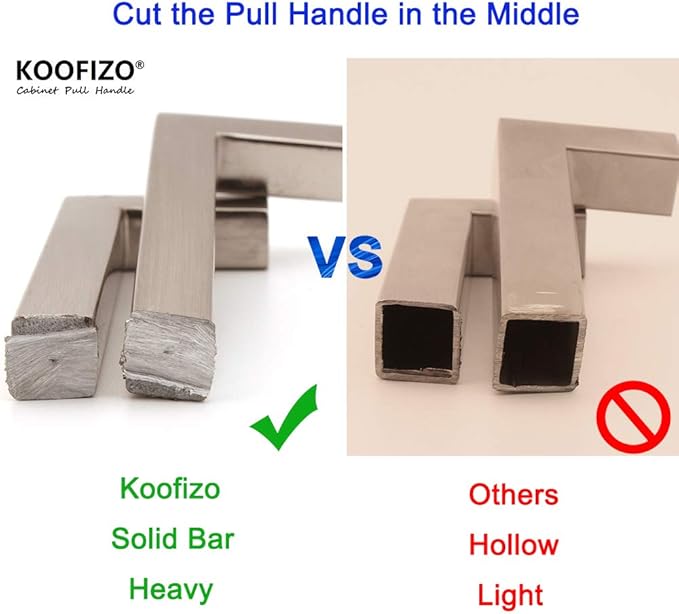 KOOFIZO Solid Square Bar Cabinet Handle - Black Furniture Pull, 3 Inch/76mm Screwhole Distance, 10-Pack for Kitchen Cupboard Door, Bedroom Dresser Drawer, Bathroom Wardrobe Hardware