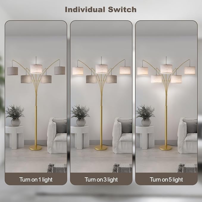 Gold Floor Lamps for Living Room, 4000LM Super Bright Arc Floor Lamp with Remote Control, Large Tall Floor Lamps with Stepless Dimmable, 80" Mid Century Tree Floor Lamp for Bedroom, Office
